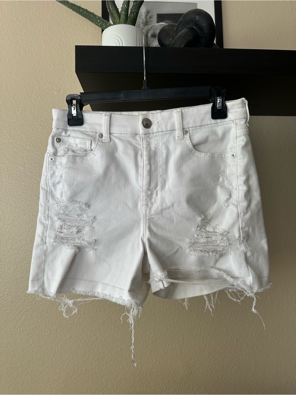 American Eagle Outfitters White Distressed Denim Shorts